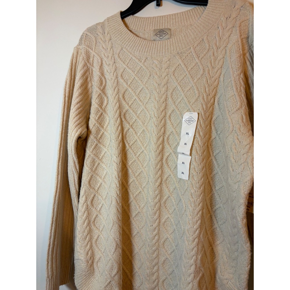 St John's Bay Cable Knit Sweater Women XL Cream Cotton Long Sleeve Pullover